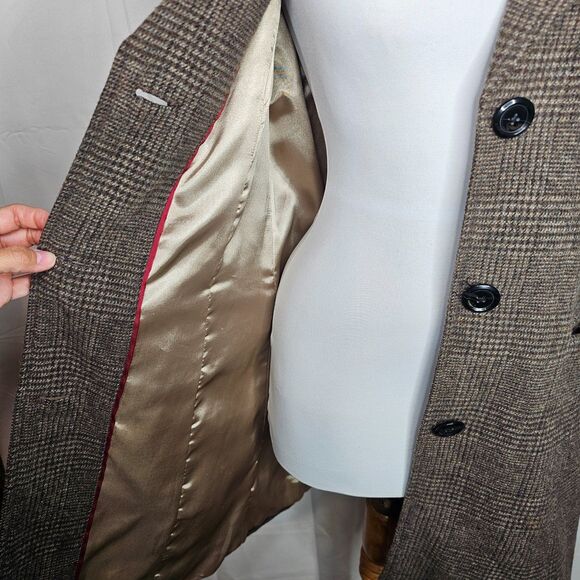 Merona Wool Blend Houndstooth Coat Brown Elbow Patch Equestrian Academia Size S - Picture 9 of 15